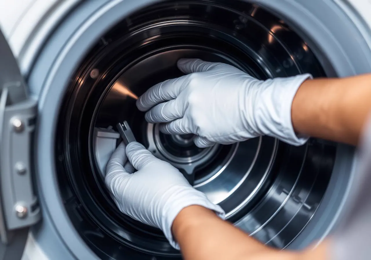 Técnico consertando máquina de lavar